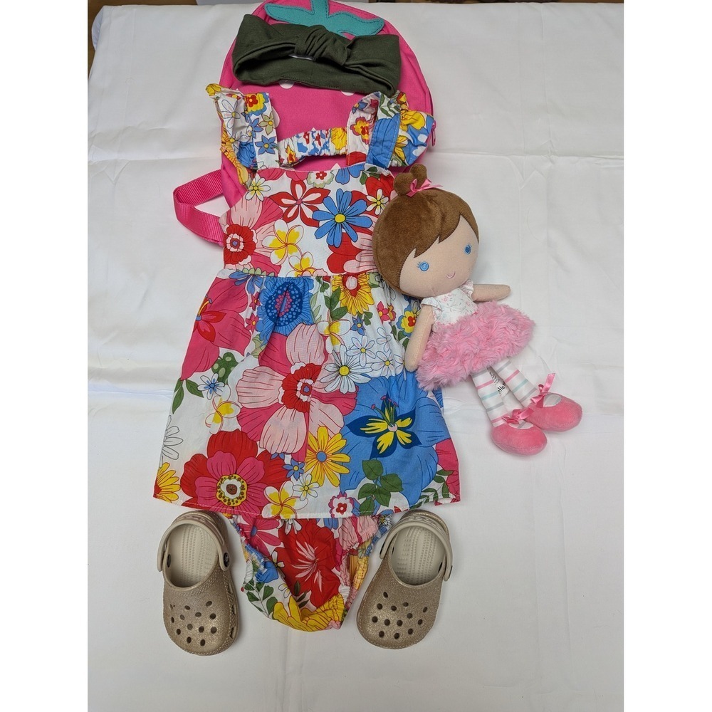 Counting Daisies Dress Bundle 5pc Toddler Size 18/24M Crocs 23 |Strawberry Bag